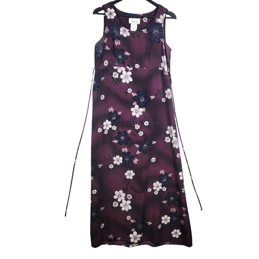 VTG 90s‎ Y2K Dark Floral Tie Back Maxi Dress Purple 7/8 WhimsiGoth Fairy Witchy